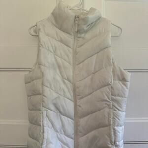 White puffer vest with chevron